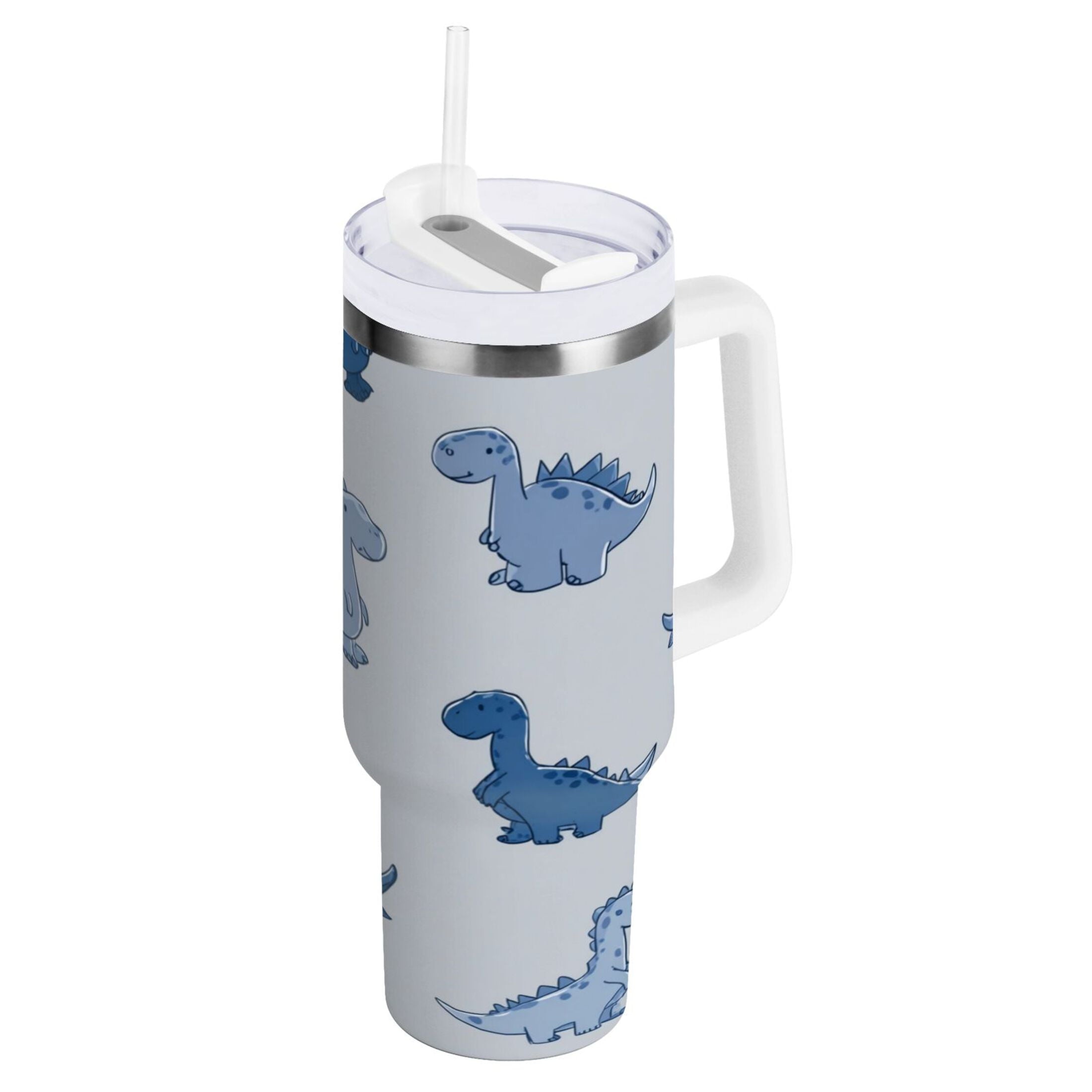 30 oz Insulated Stainless Steel Tumbler Double Wall Stainless Steel Tumbler with 2-Way Drinking Cute Blue Dinosaurs C580N