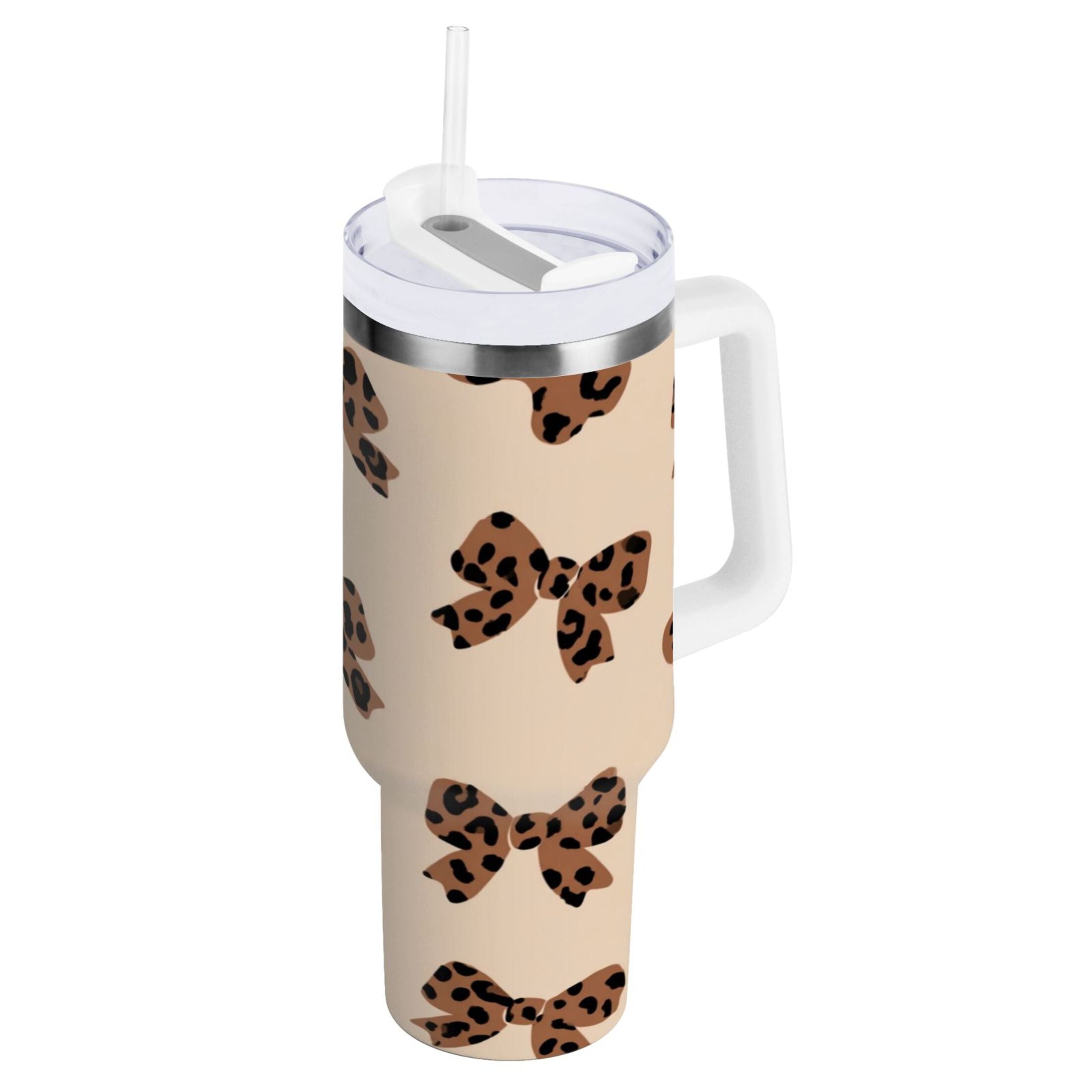 30 oz Insulated Stainless Steel Tumbler Double Wall Stainless Steel Tumbler with 2-Way Drinking Cute Brown Bow C528L
