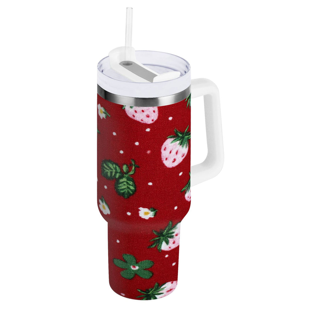 30 oz Insulated Stainless Steel Tumbler Double Wall Stainless Steel Tumbler with 2-Way Drinking Cute Pink Strawberry Pattern C630M