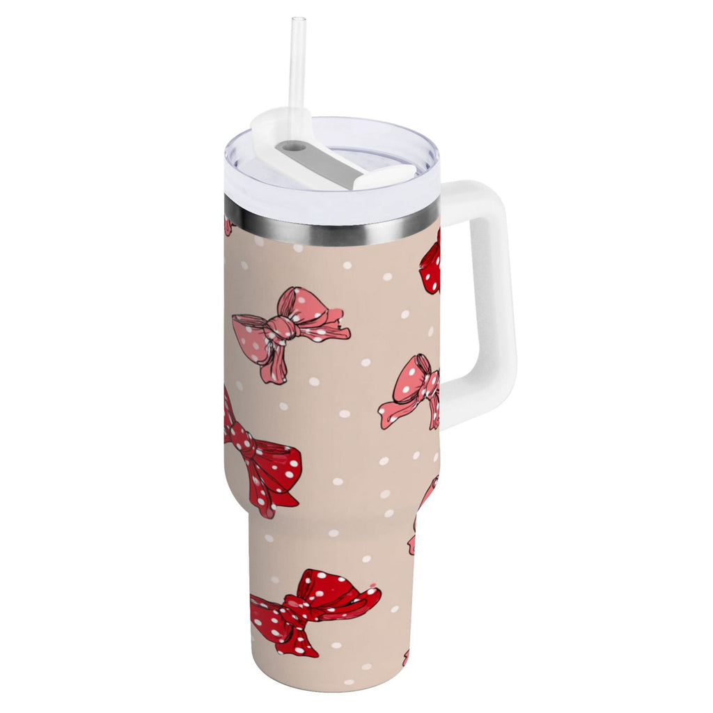 30 oz Insulated Stainless Steel Tumbler Double Wall Stainless Steel Tumbler with 2-Way Drinking Cute Red Bows Pattern C541R