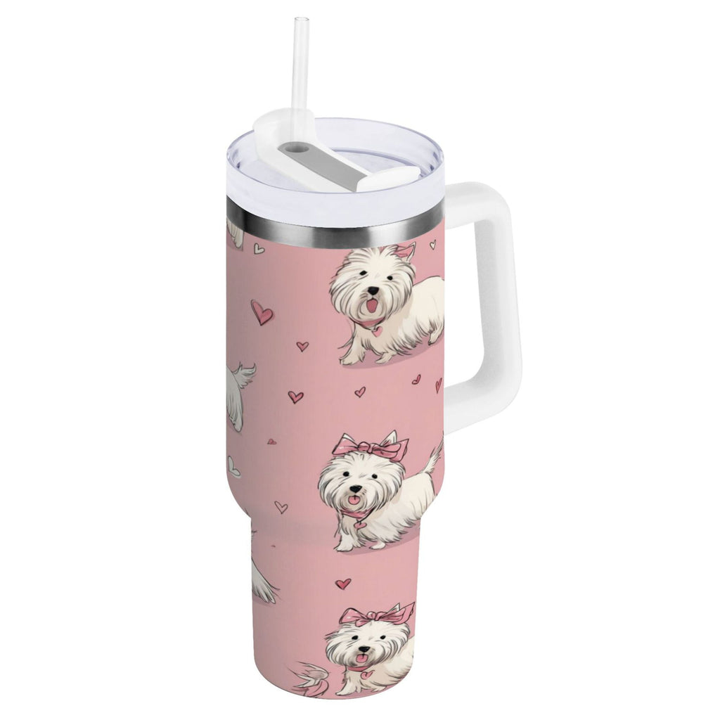 30 oz Insulated Stainless Steel Tumbler Double Wall Stainless Steel Tumbler with 2-Way Drinking Dogs Wearing Bows C659U