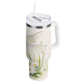 30 oz Insulated Stainless Steel Tumbler Double Wall Stainless Steel Tumbler with 2-Way Drinking Dragonflies with White Daisies C655T