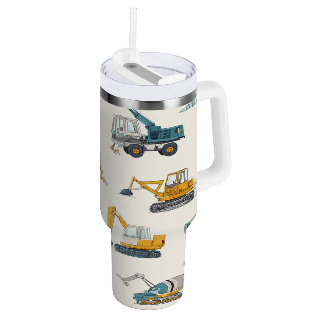 30 oz Insulated Stainless Steel Tumbler Double Wall Stainless Steel Tumbler with 2-Way Drinking Engineering Vehicle Pattern C653E
