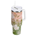 30 oz Insulated Stainless Steel Tumbler Double Wall Stainless Steel Tumbler with 2-Way Drinking Gradient Elegant Floral C471R