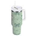 30 oz Insulated Stainless Steel Tumbler Double Wall Stainless Steel Tumbler with 2-Way Drinking Green and Mint Bows C559E