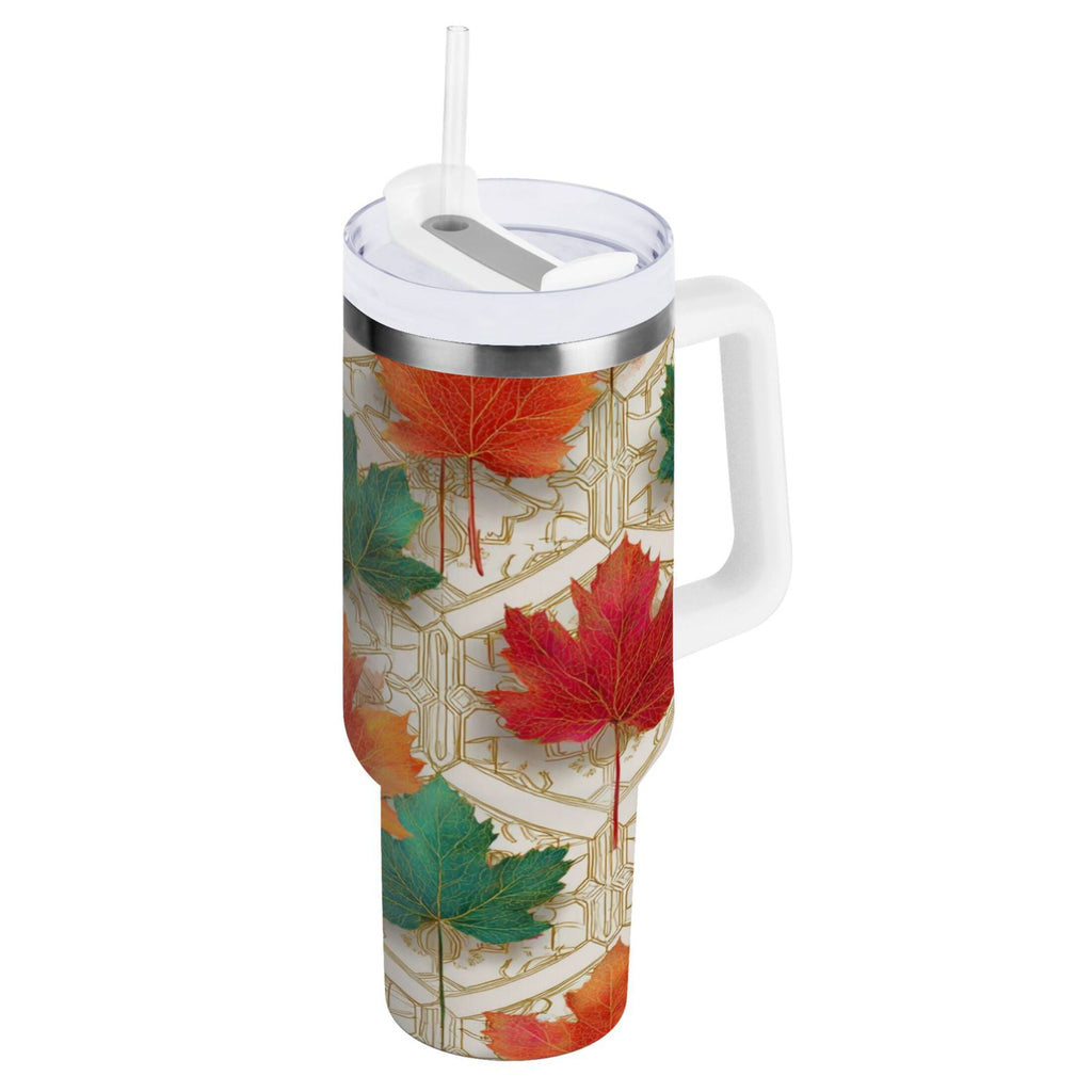 30 oz Insulated Stainless Steel Tumbler Double Wall Stainless Steel Tumbler with 2-Way Drinking Green and Red Maple Leaves C565U