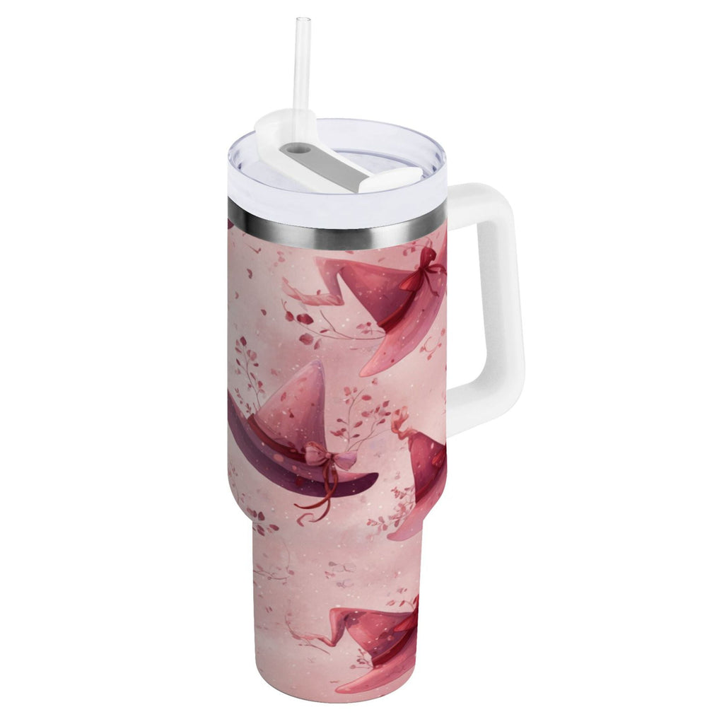 30 oz Insulated Stainless Steel Tumbler Double Wall Stainless Steel Tumbler with 2-Way Drinking Hats with Delicate Bows C679Y