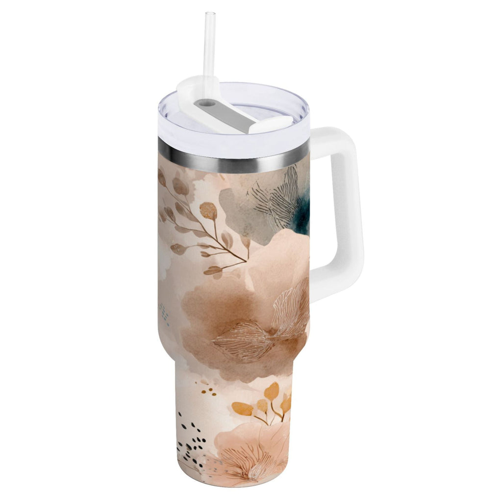 30 oz Insulated Stainless Steel Tumbler Double Wall Stainless Steel Tumbler with 2-Way Drinking Hazy Ethereal Flowers C445K