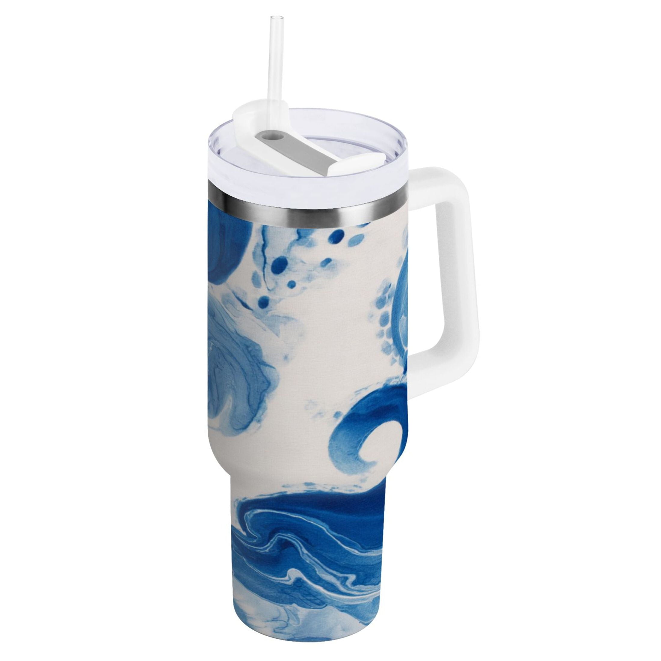 40 oz Insulated Stainless Steel Tumbler Double Wall Stainless Steel Tumbler with 2-Way Drinking Indigo Blue Tie-dye Pattern C632H
