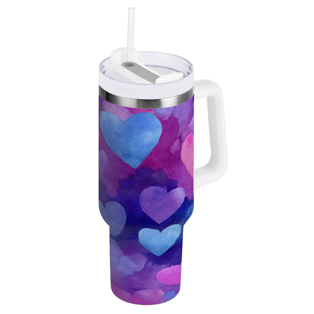 30 oz Insulated Stainless Steel Tumbler Double Wall Stainless Steel Tumbler with 2-Way Drinking Indigo and Violet Hearts C479P