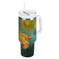 30 oz Insulated Stainless Steel Tumbler Double Wall Stainless Steel Tumbler with 2-Way Drinking Leaves with Water Droplets C500B