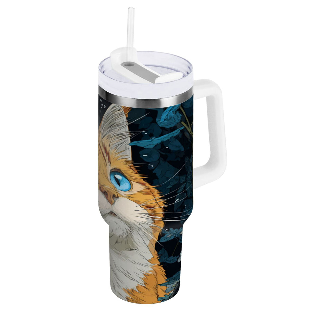 30 oz Insulated Stainless Steel Tumbler Double Wall Stainless Steel Tumbler with 2-Way Drinking Orange Cat with Blue Eyes C585S
