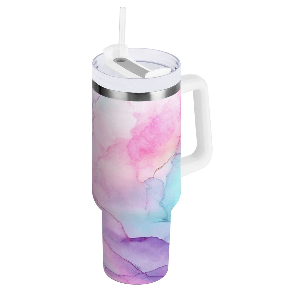 30 oz Insulated Stainless Steel Tumbler Double Wall Stainless Steel Tumbler with 2-Way Drinking Pastel Pink Marble Texture C614J
