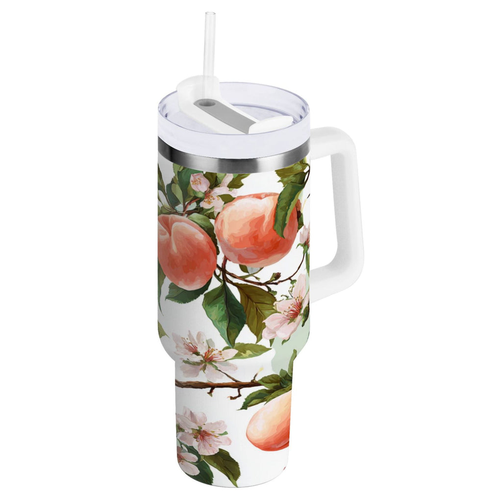 30 oz Insulated Stainless Steel Tumbler Double Wall Stainless Steel Tumbler with 2-Way Drinking Peach Fruit Pattern C503Y
