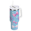 30 oz Insulated Stainless Steel Tumbler Double Wall Stainless Steel Tumbler with 2-Way Drinking Pink and Purple Bows C526N