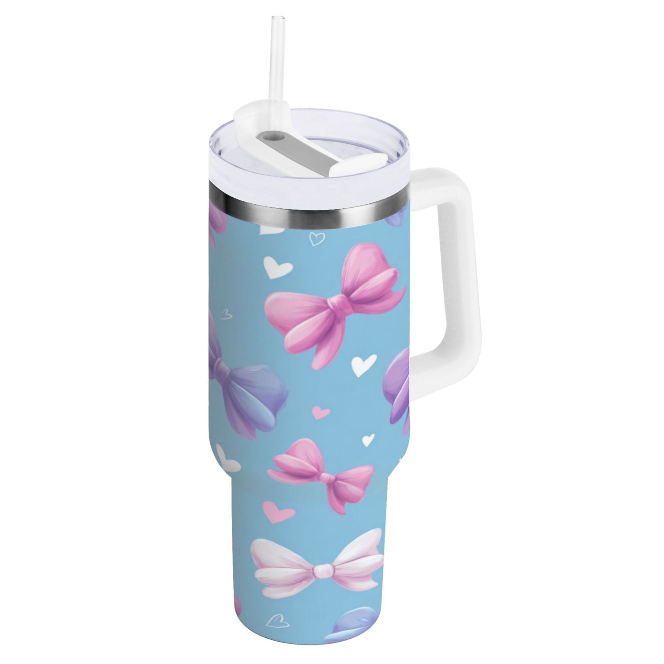 30 oz Insulated Stainless Steel Tumbler Double Wall Stainless Steel Tumbler with 2-Way Drinking Pink and Purple Bows C526N