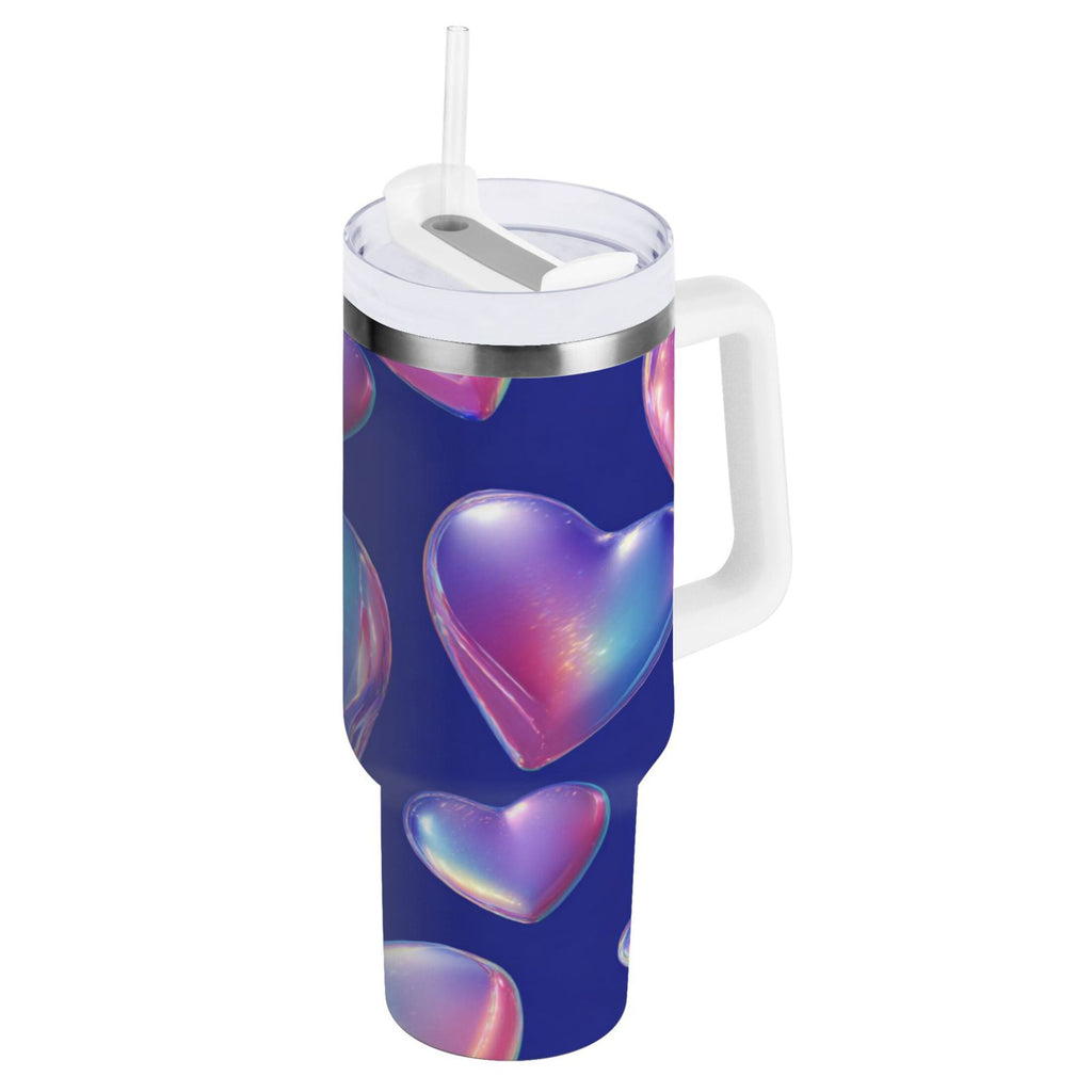 30 oz Insulated Stainless Steel Tumbler Double Wall Stainless Steel Tumbler with 2-Way Drinking Pink-purple Hearts C508B