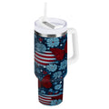 30 oz Insulated Stainless Steel Tumbler Double Wall Stainless Steel Tumbler with 2-Way Drinking Red Butterflies and Flags C621J
