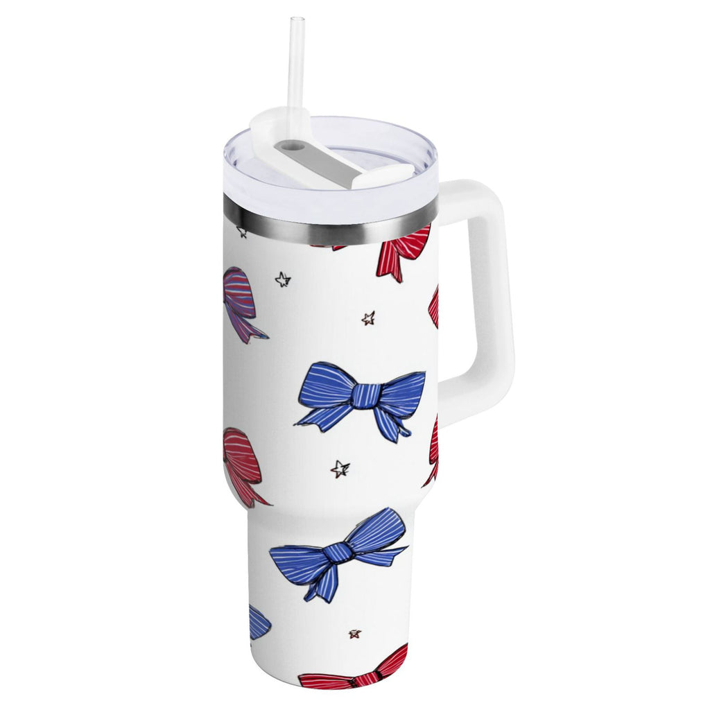 30 oz Insulated Stainless Steel Tumbler Double Wall Stainless Steel Tumbler with 2-Way Drinking Red and Blue Stripe Bows C656P