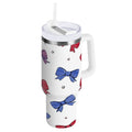 30 oz Insulated Stainless Steel Tumbler Double Wall Stainless Steel Tumbler with 2-Way Drinking Red and Blue Stripe Bows C656P