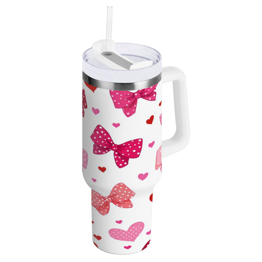 30 oz Insulated Stainless Steel Tumbler Double Wall Stainless Steel Tumbler with 2-Way Drinking Red and Pink Bows C595R