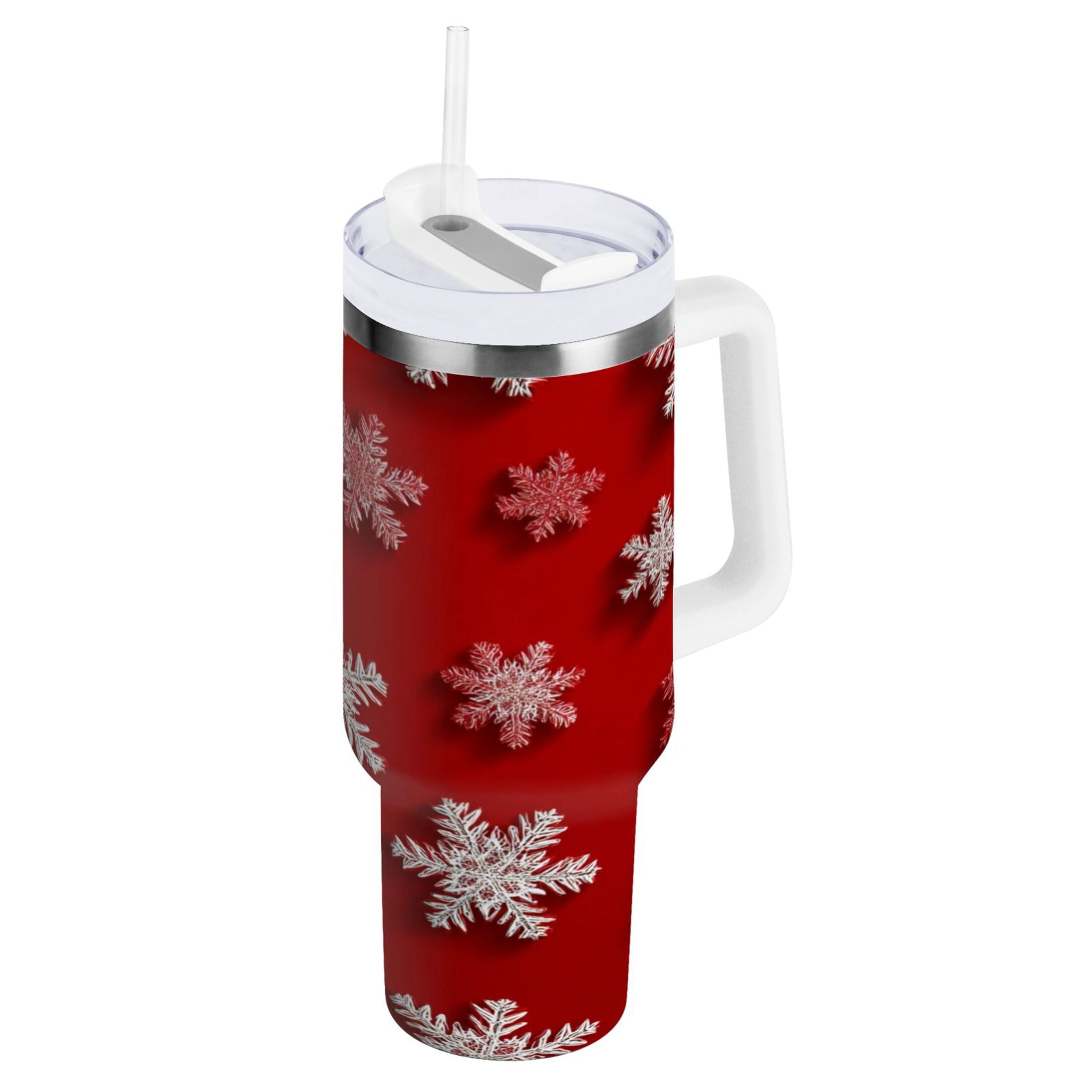 30 oz Insulated Stainless Steel Tumbler Double Wall Stainless Steel Tumbler with 2-Way Drinking Red and White Snowflakes C554D
