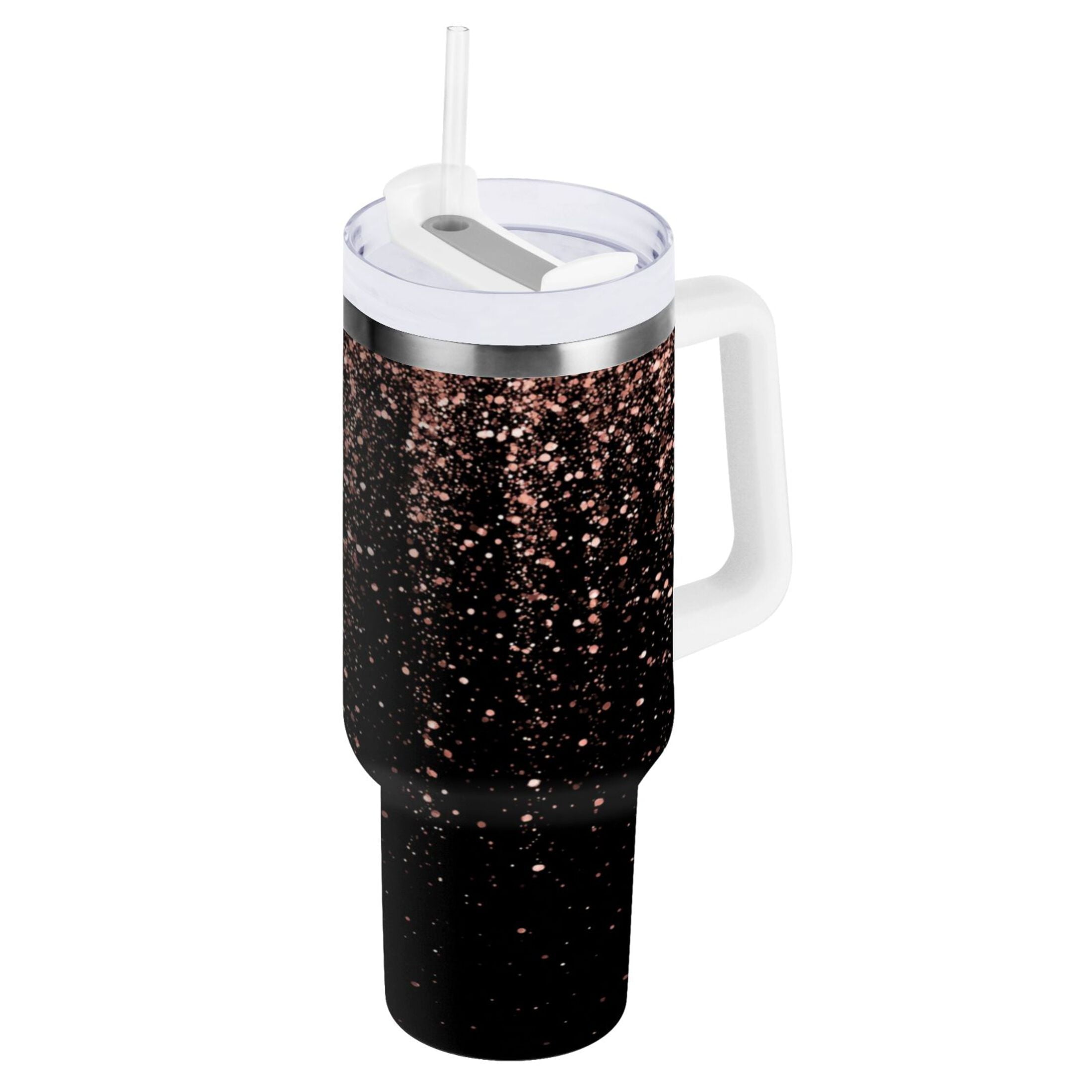 40 oz Insulated Stainless Steel Tumbler Double Wall Stainless Steel Tumbler with 2-Way Drinking Rose Gold Glitter C589P