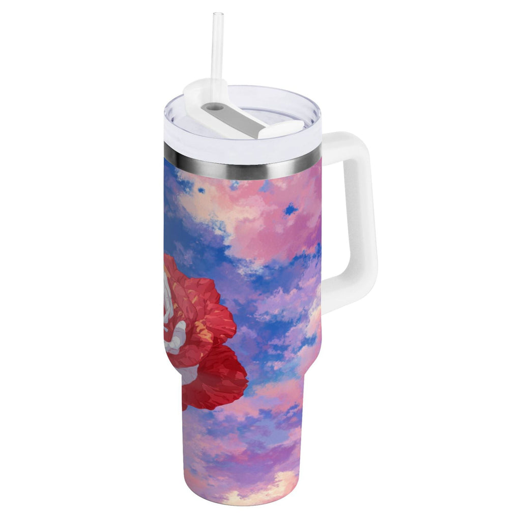 30 oz Insulated Stainless Steel Tumbler Double Wall Stainless Steel Tumbler with 2-Way Drinking Rose with Flag Pattern C547E