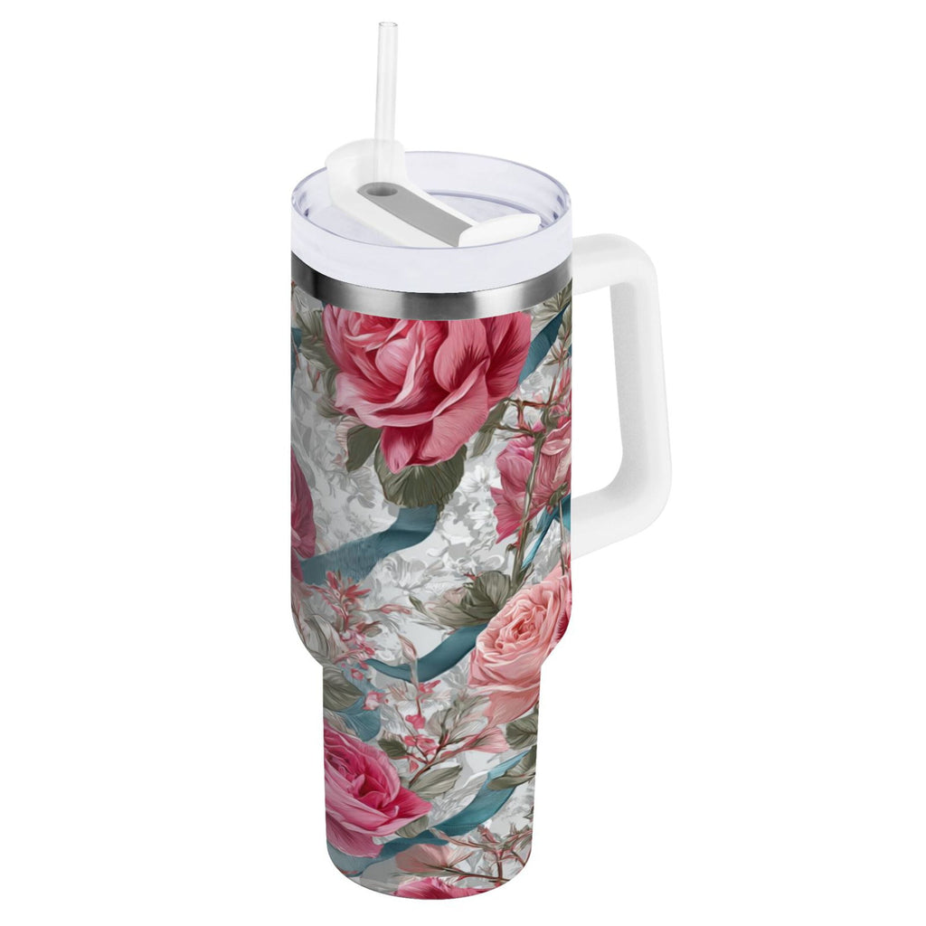 30 oz Insulated Stainless Steel Tumbler Double Wall Stainless Steel Tumbler with 2-Way Drinking Roses and Ribbons C675U