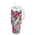 30 oz Insulated Stainless Steel Tumbler Double Wall Stainless Steel Tumbler with 2-Way Drinking Roses and Ribbons C675U