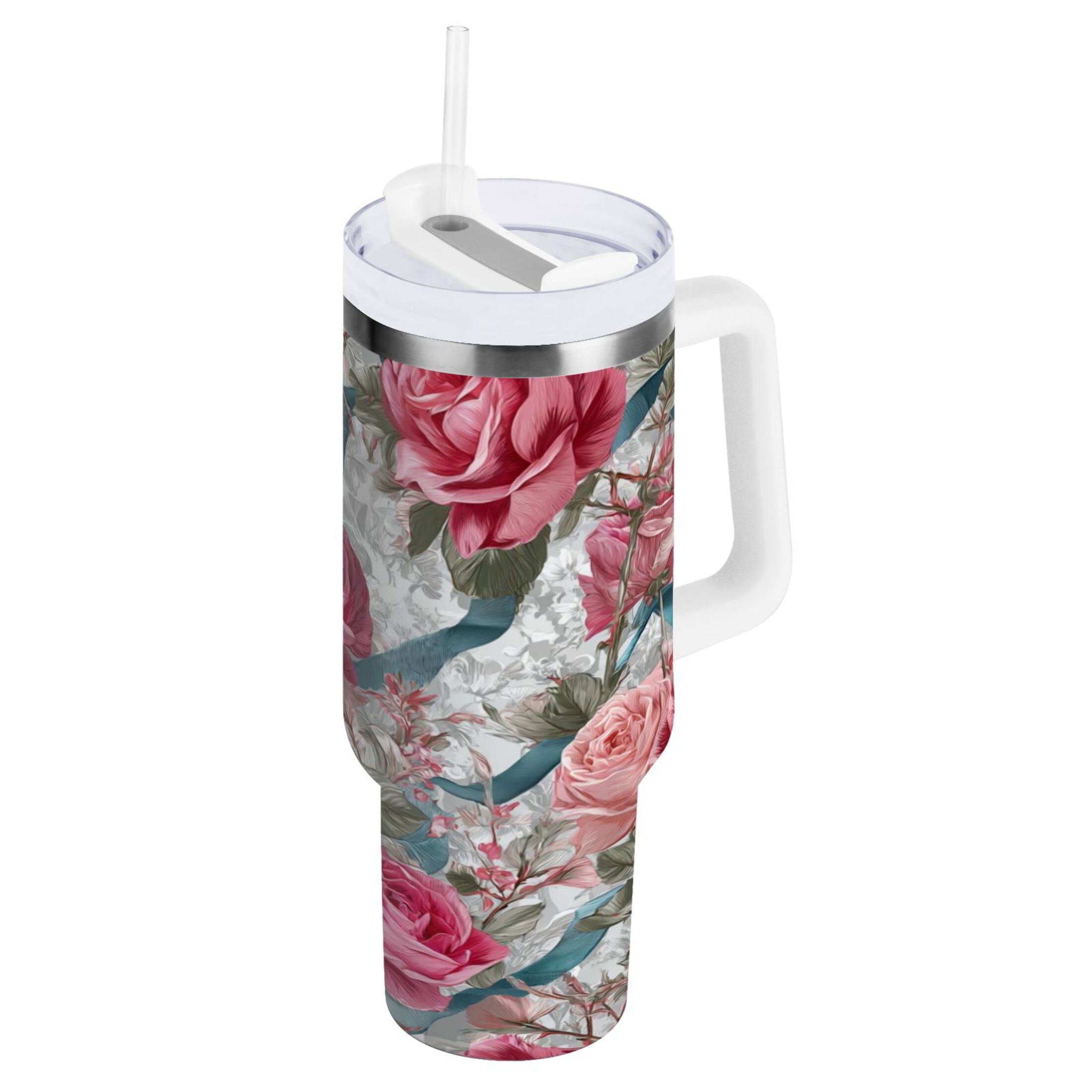 30 oz Insulated Stainless Steel Tumbler Double Wall Stainless Steel Tumbler with 2-Way Drinking Roses and Ribbons C675U