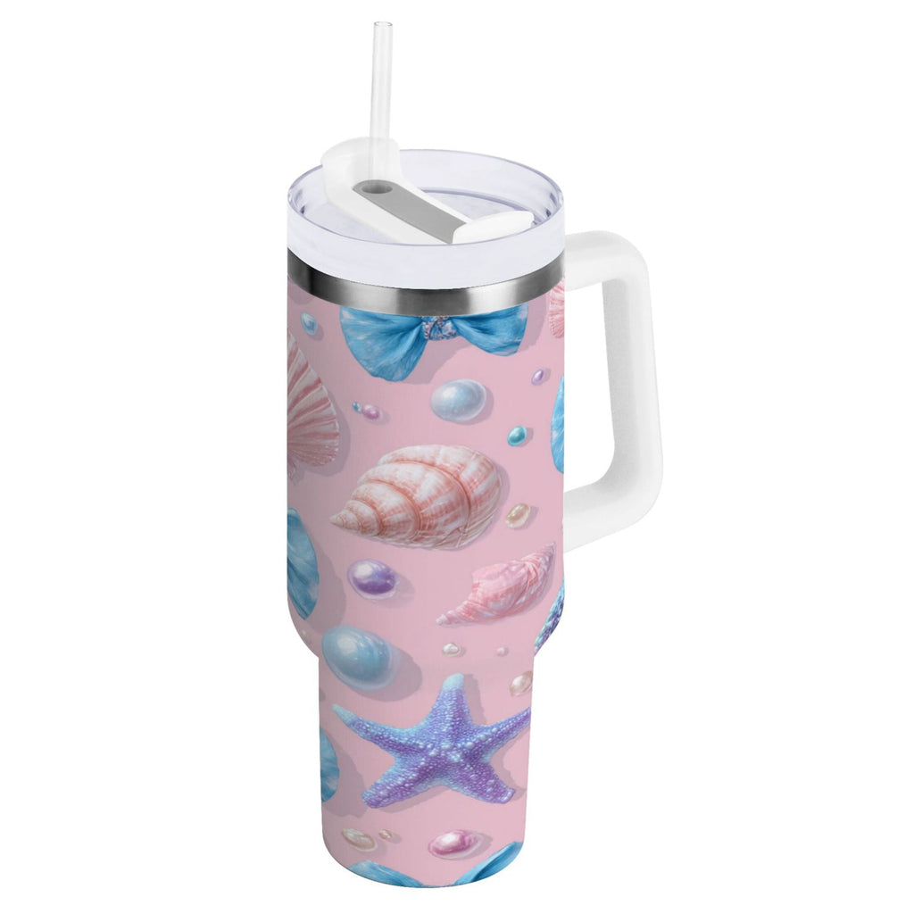 30 oz Insulated Stainless Steel Tumbler Double Wall Stainless Steel Tumbler with 2-Way Drinking Seashells and Bows C519Q