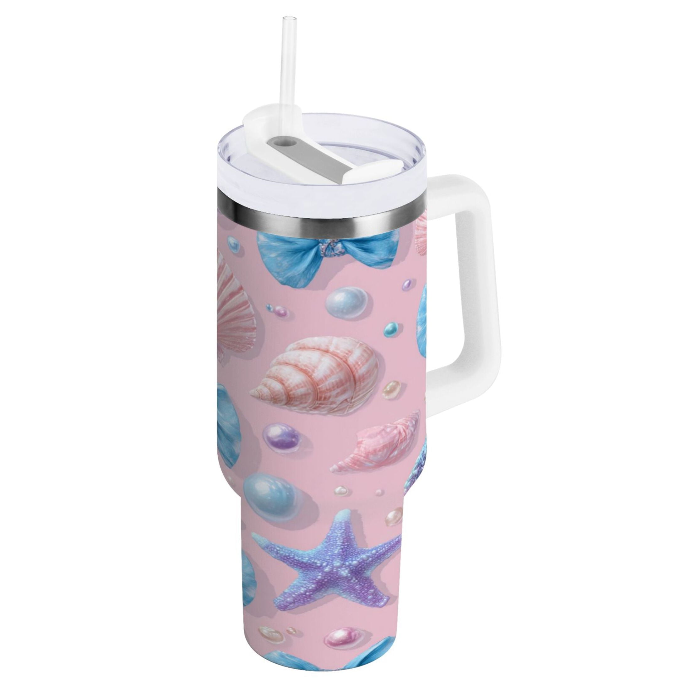 30 oz Insulated Stainless Steel Tumbler Double Wall Stainless Steel Tumbler with 2-Way Drinking Seashells and Bows C519Q
