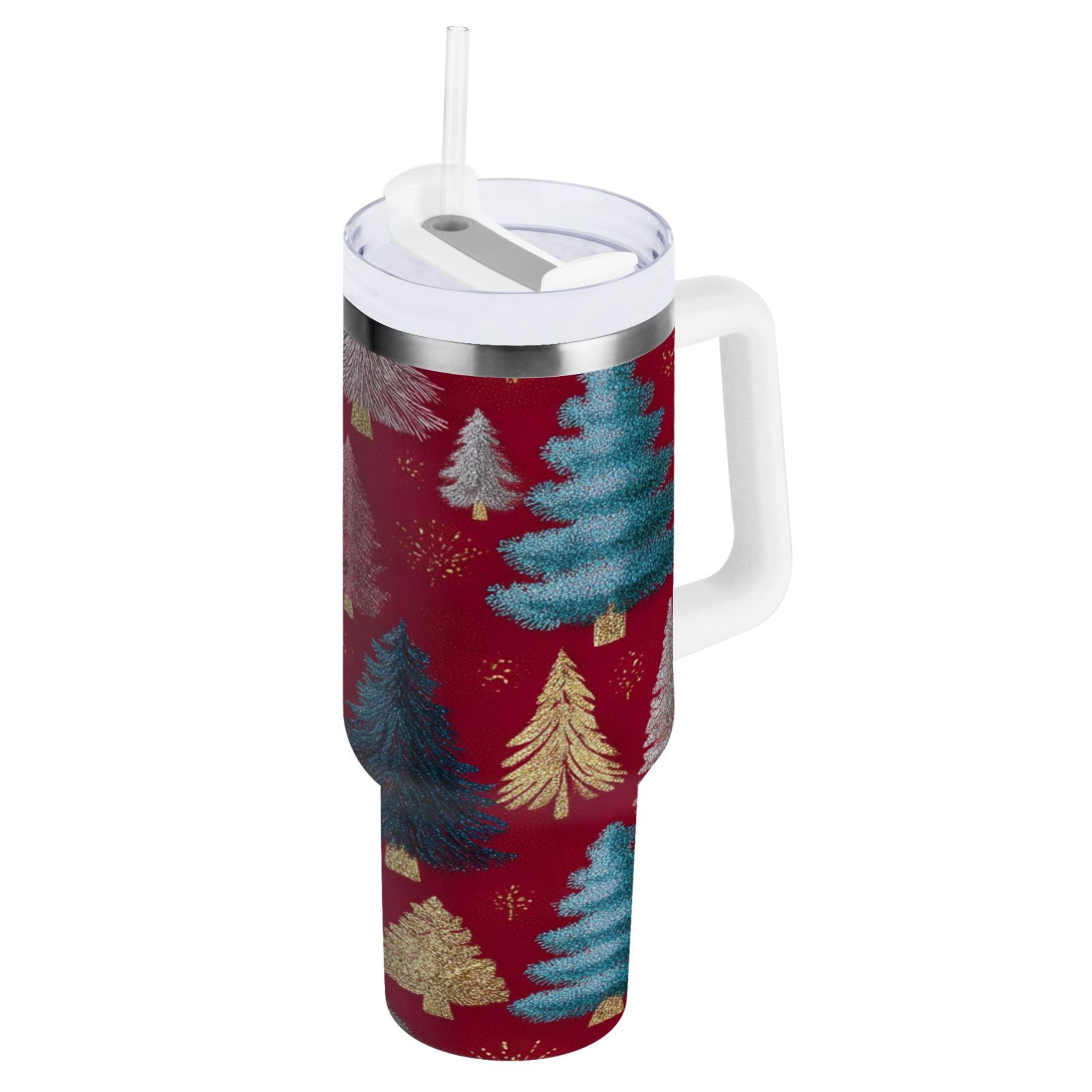 30 oz Insulated Stainless Steel Tumbler Double Wall Stainless Steel Tumbler with 2-Way Drinking Stylized Christmas Trees C644P
