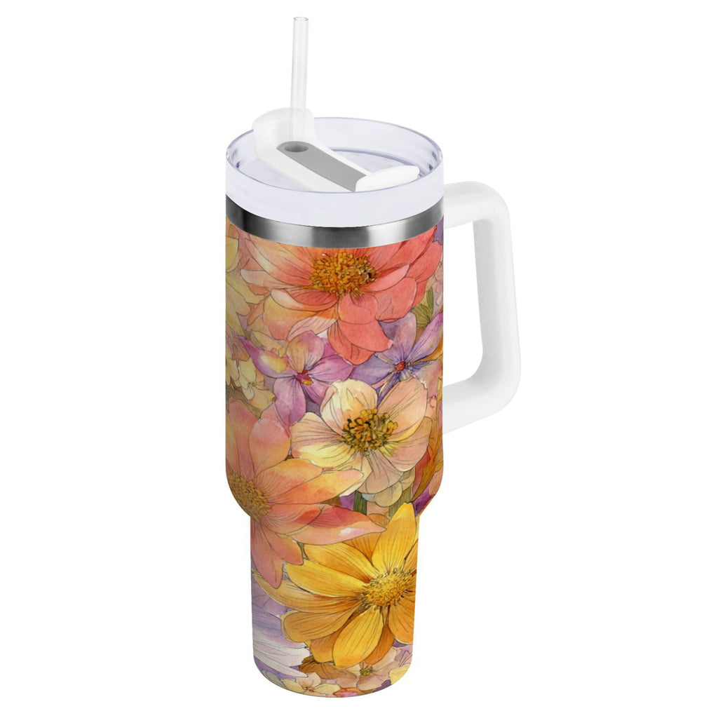 30 oz Insulated Stainless Steel Tumbler Double Wall Stainless Steel Tumbler with 2-Way Drinking Summer Blossoms C540G