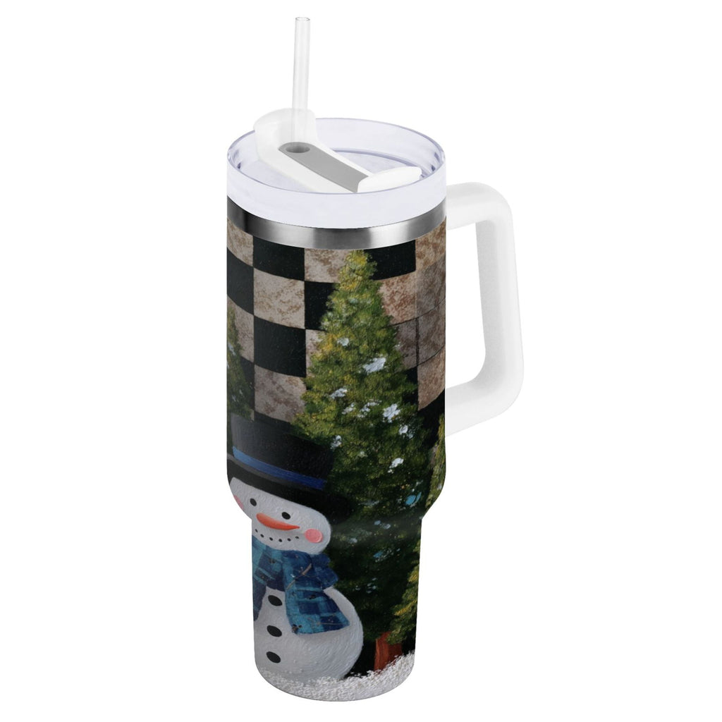 30 oz Insulated Stainless Steel Tumbler Double Wall Stainless Steel Tumbler with 2-Way Drinking Two Snowmen Pattern C501E