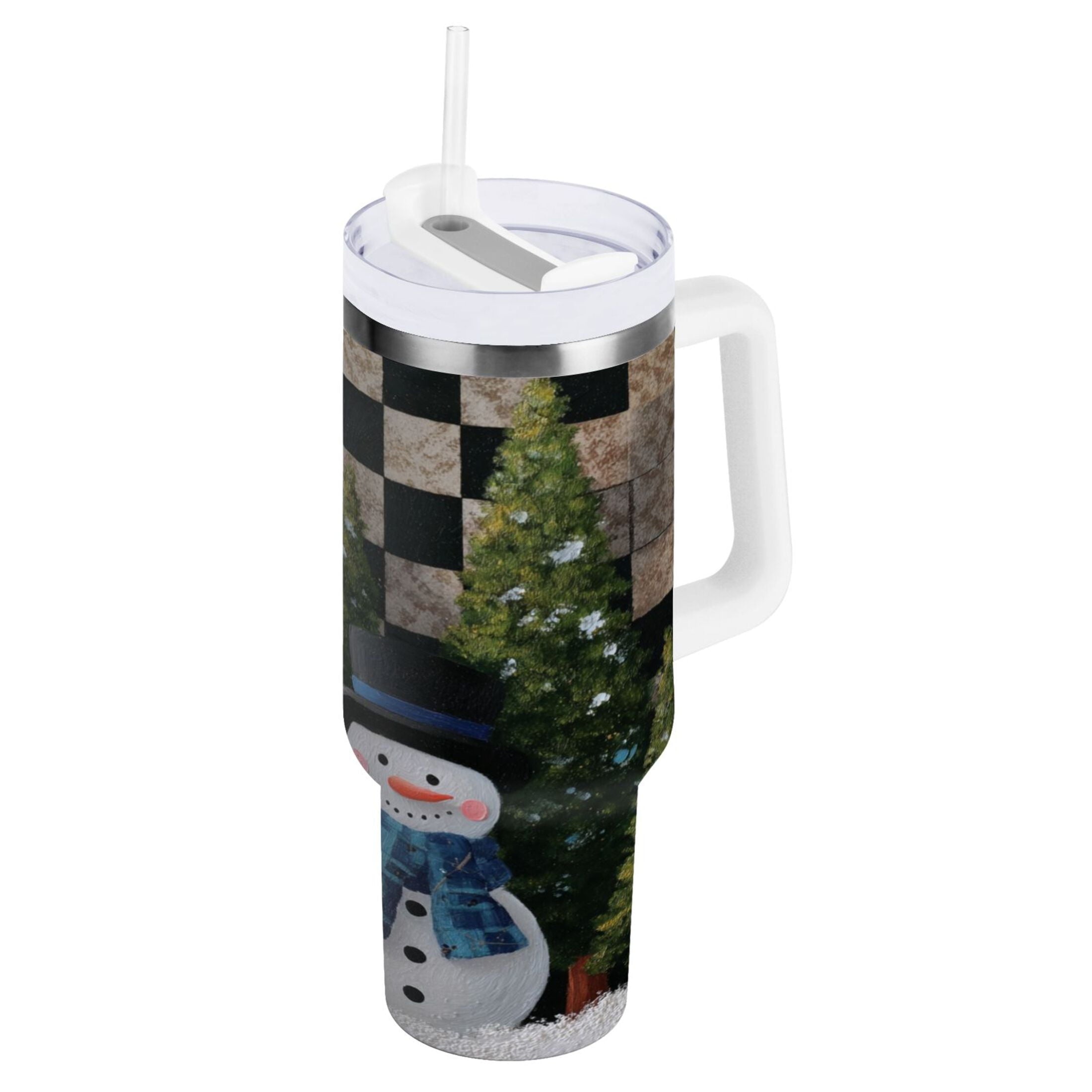 30 oz Insulated Stainless Steel Tumbler Double Wall Stainless Steel Tumbler with 2-Way Drinking Two Snowmen Pattern C501E