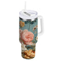 30 oz Insulated Stainless Steel Tumbler Double Wall Stainless Steel Tumbler with 2-Way Drinking Vintage Roses and Peonies C667T