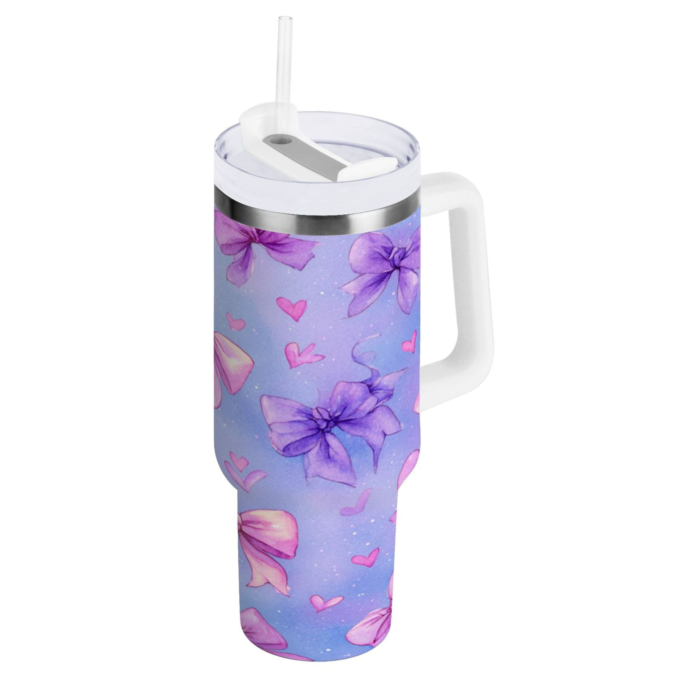 30 oz Insulated Stainless Steel Tumbler Double Wall Stainless Steel Tumbler with 2-Way Drinking Watercolor Bows Pattern C627X