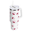 30 oz Insulated Stainless Steel Tumbler Double Wall Stainless Steel Tumbler with 2-Way Drinking Watercolor Cherries Pattern C604S