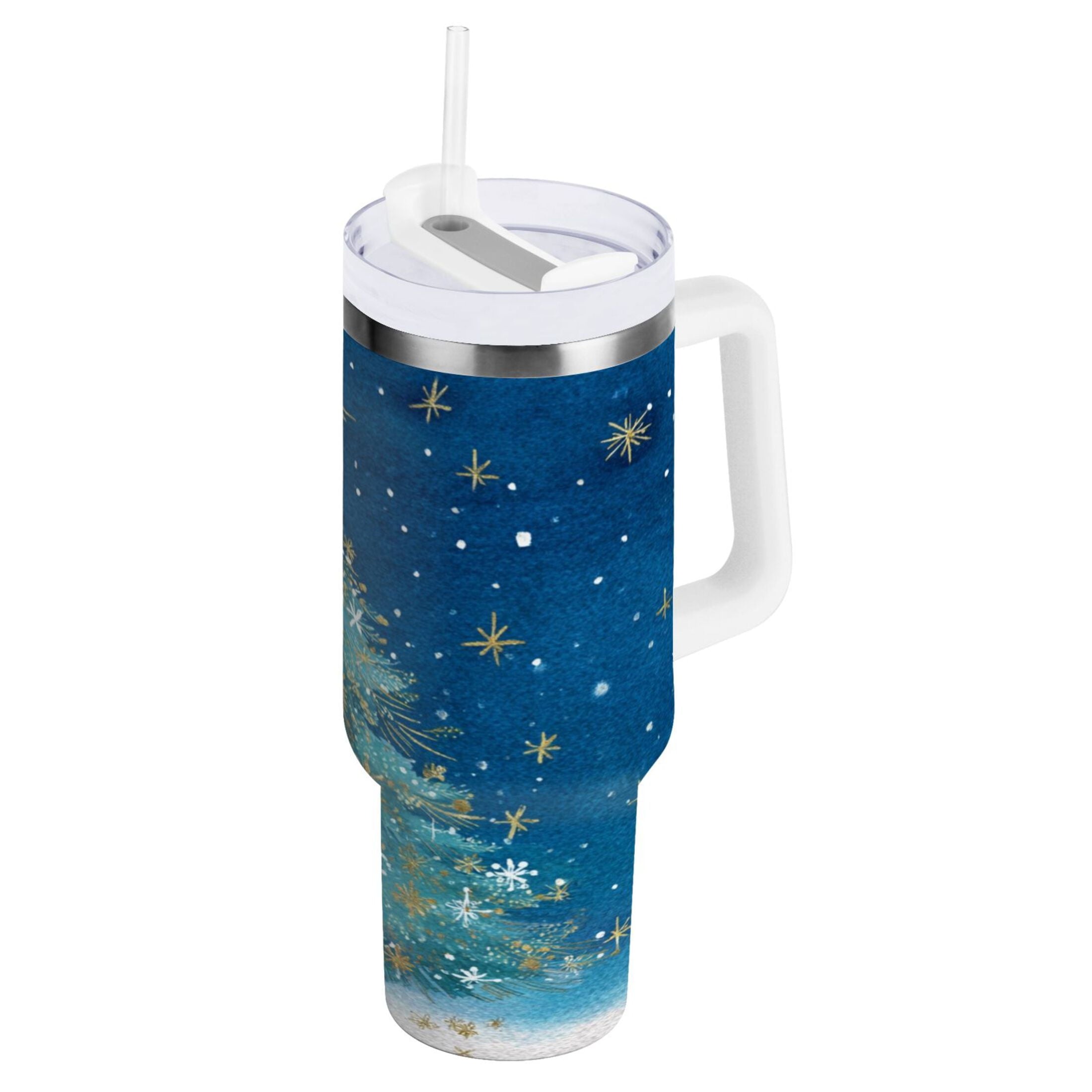 40 oz Insulated Stainless Steel Tumbler Double Wall Stainless Steel Tumbler with 2-Way Drinking Watercolor Christmas Tree C597Y