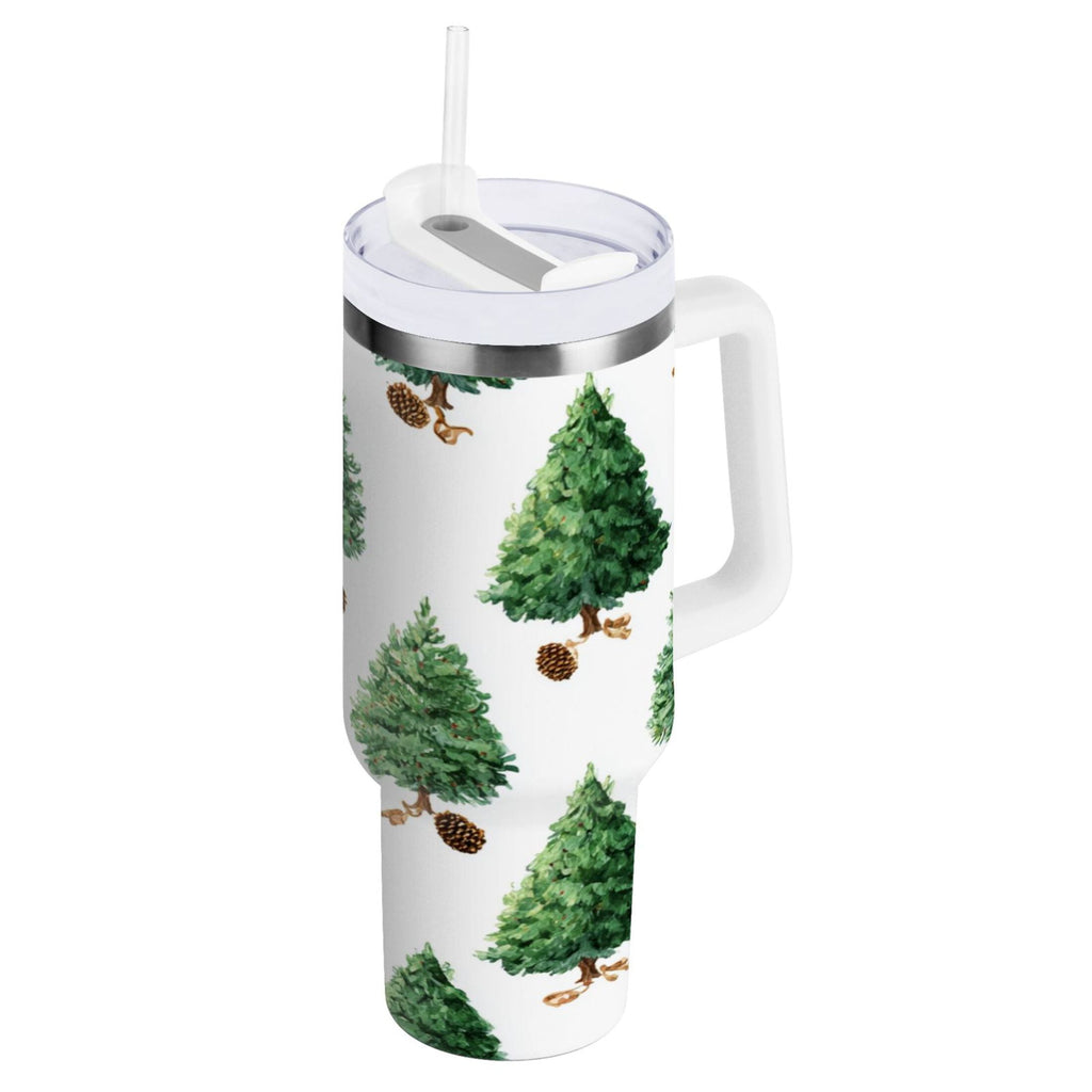 30 oz Insulated Stainless Steel Tumbler Double Wall Stainless Steel Tumbler with 2-Way Drinking Watercolor Green Christmas Tree C533S