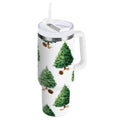 30 oz Insulated Stainless Steel Tumbler Double Wall Stainless Steel Tumbler with 2-Way Drinking Watercolor Green Christmas Tree C533S