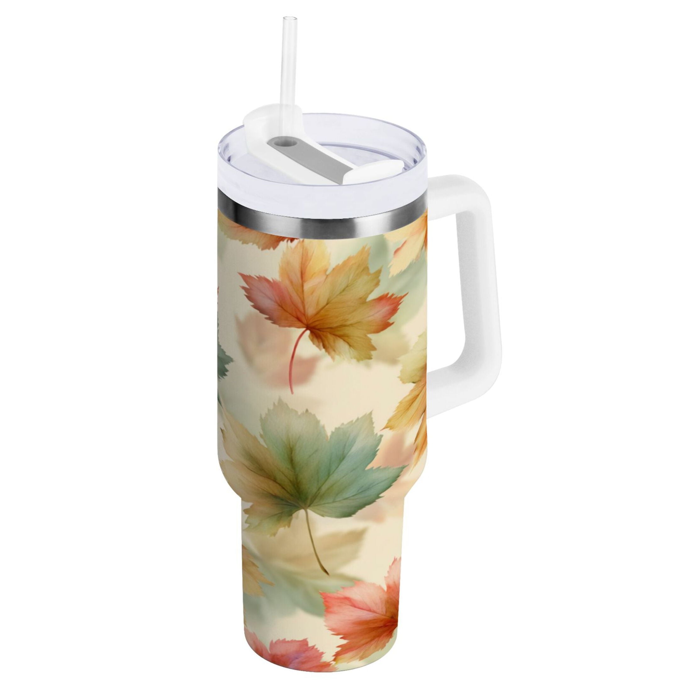 40 oz Insulated Stainless Steel Tumbler Double Wall Stainless Steel Tumbler with 2-Way Drinking Watercolor Maple Leaves Pattern C513U