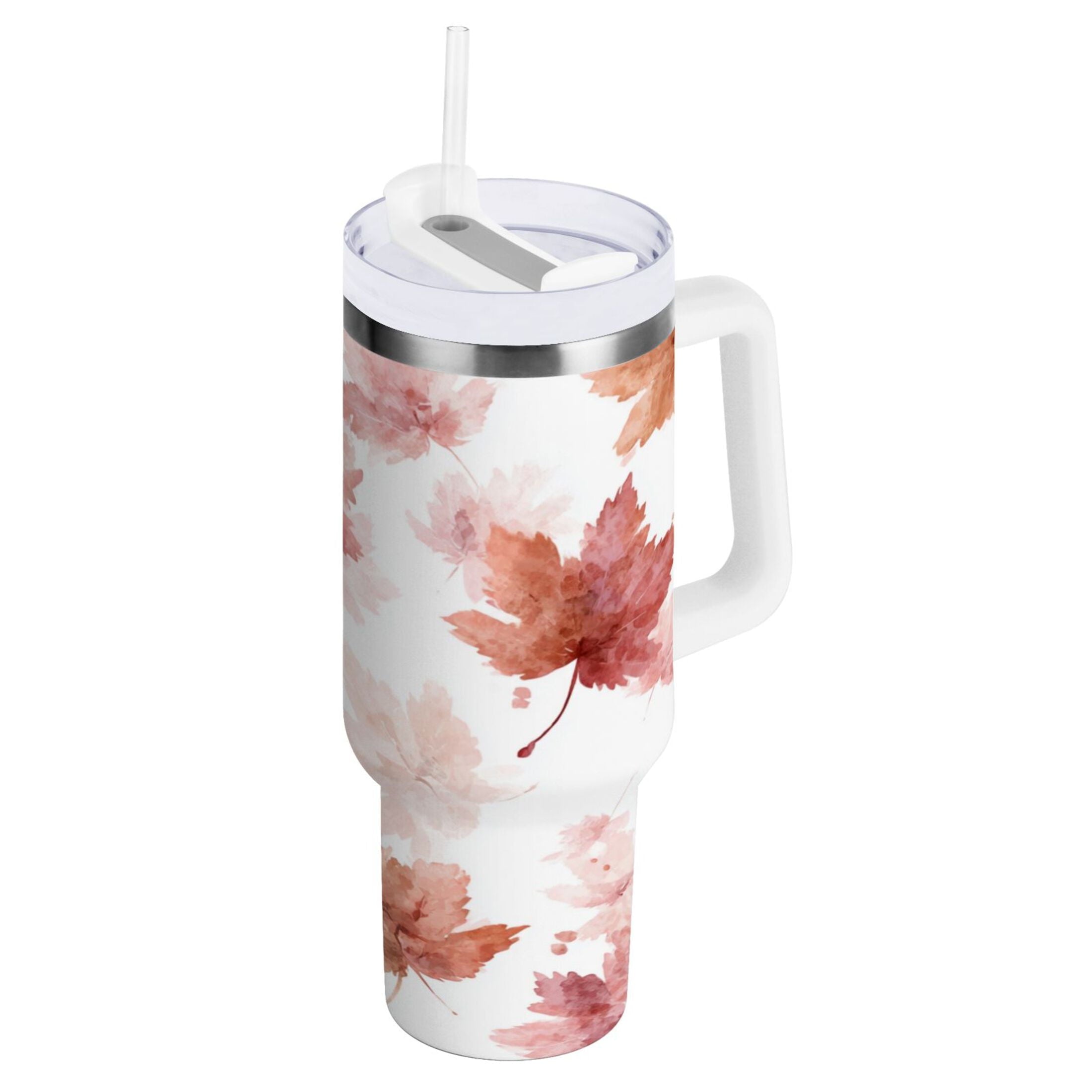 30 oz Insulated Stainless Steel Tumbler Double Wall Stainless Steel Tumbler with 2-Way Drinking Watercolor Pink Maple Leaves C624J