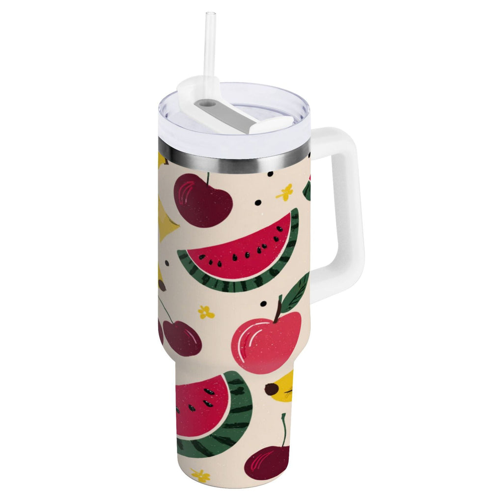 30 oz Insulated Stainless Steel Tumbler Double Wall Stainless Steel Tumbler with 2-Way Drinking Watermelon and Cherries C579K
