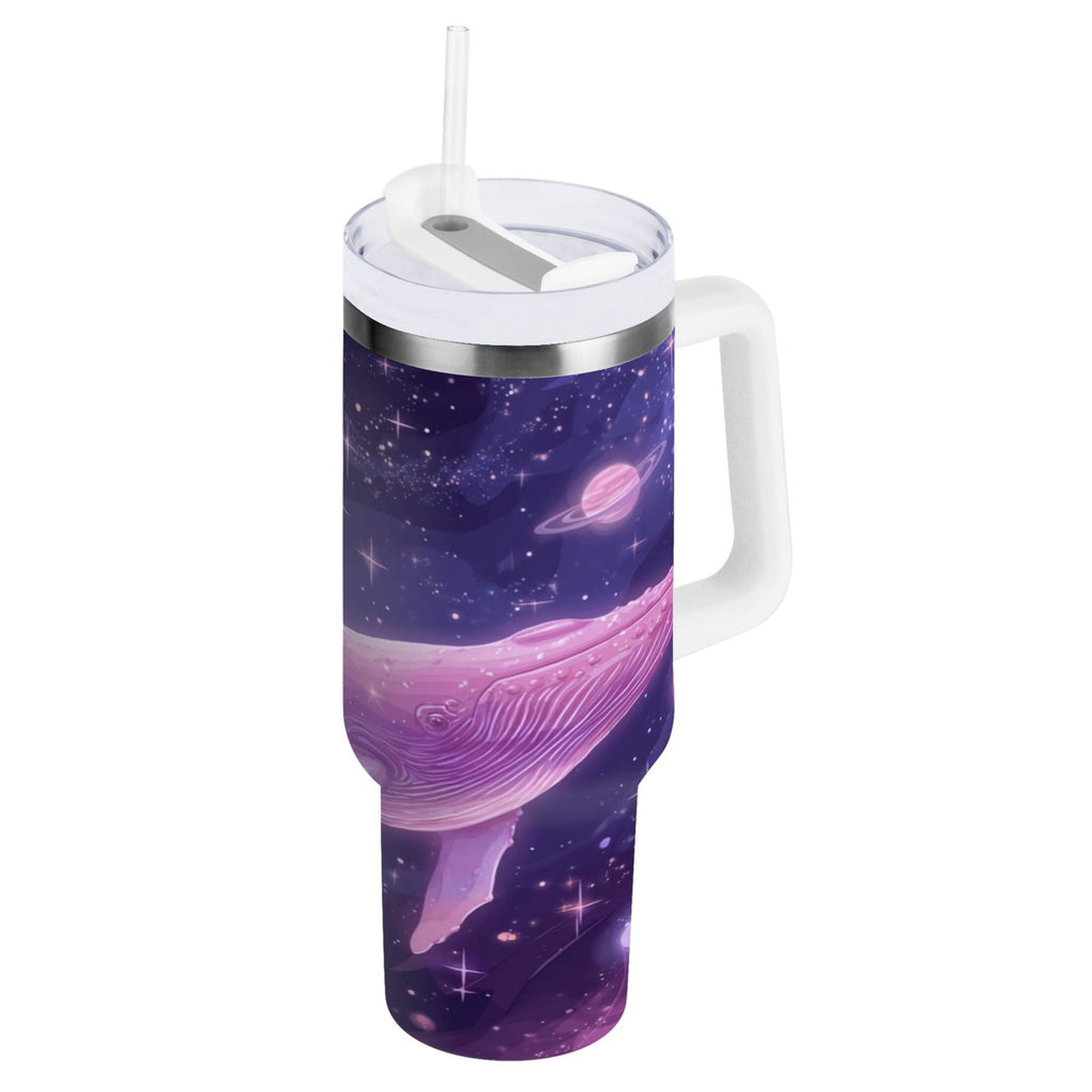 30 oz Insulated Stainless Steel Tumbler Double Wall Stainless Steel Tumbler with 2-Way Drinking Whale in Space C571X