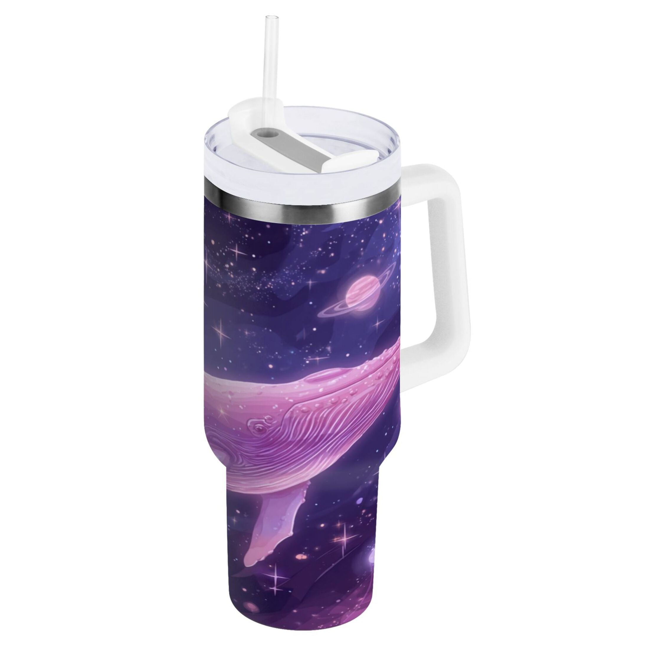 30 oz Insulated Stainless Steel Tumbler Double Wall Stainless Steel Tumbler with 2-Way Drinking Whale in Space C571X