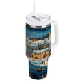 30 oz Insulated Stainless Steel Tumbler Double Wall Stainless Steel Tumbler with 2-Way Drinking Whimsical Christmas Scene C545C