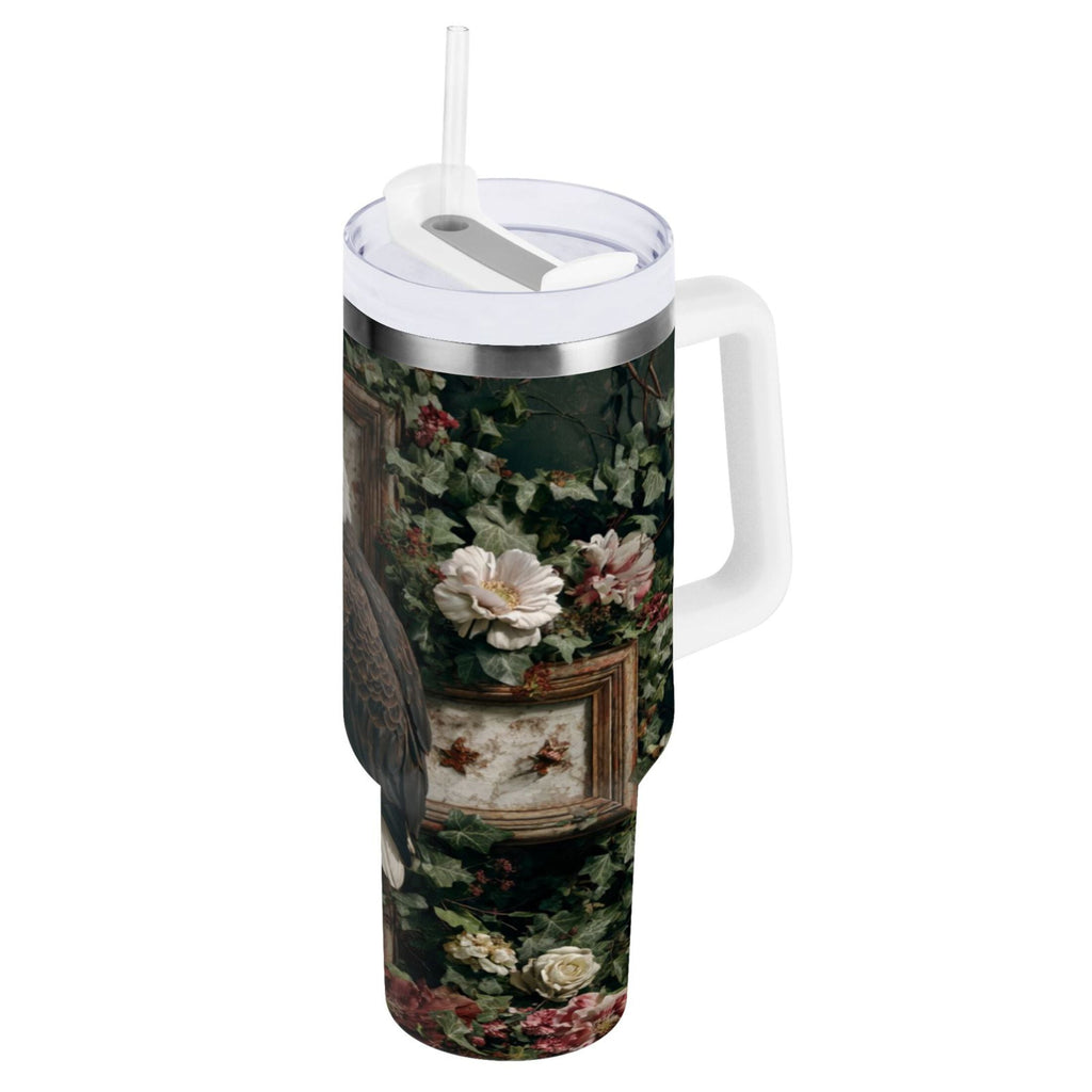 30 oz Insulated Stainless Steel Tumbler Double Wall Stainless Steel Tumbler with 2-Way Drinking Wreath and Bald Eagle C668F